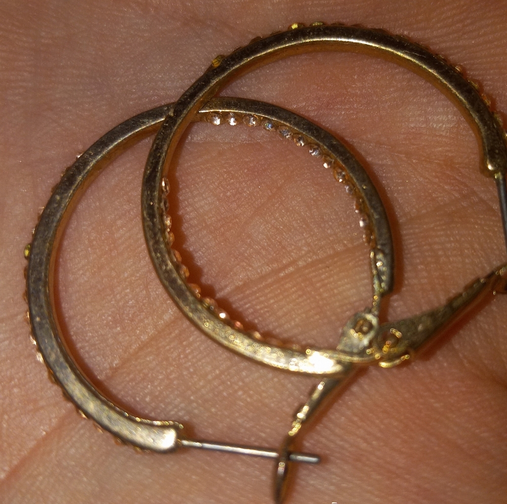 Vintage 1" Gold Hoops with CZ Accents - Picture 8 of 10
